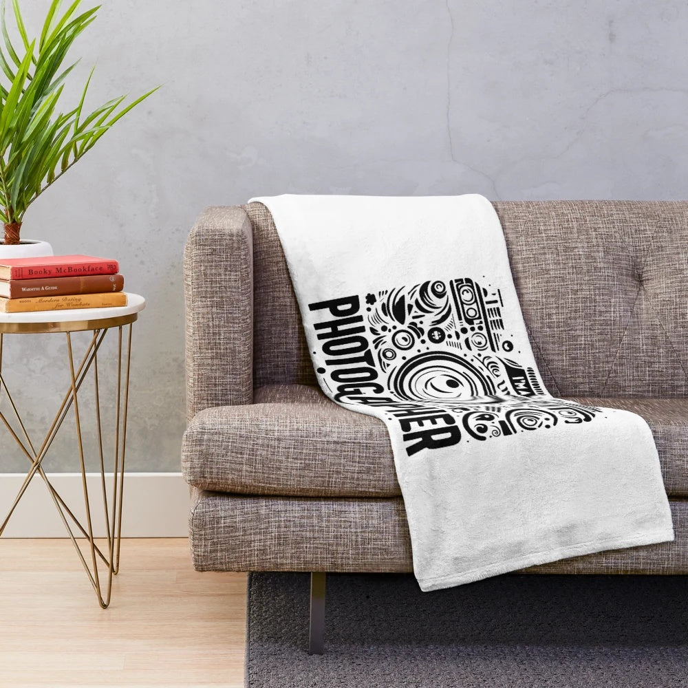 Photographer's Plush Blanket with Camera and Photography Gear