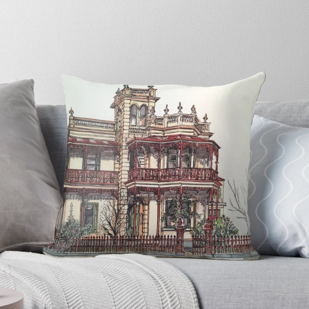 Phryne Fisher's 'Wardlow' House Pillow - Iconic Melbourne Victorian Architecture