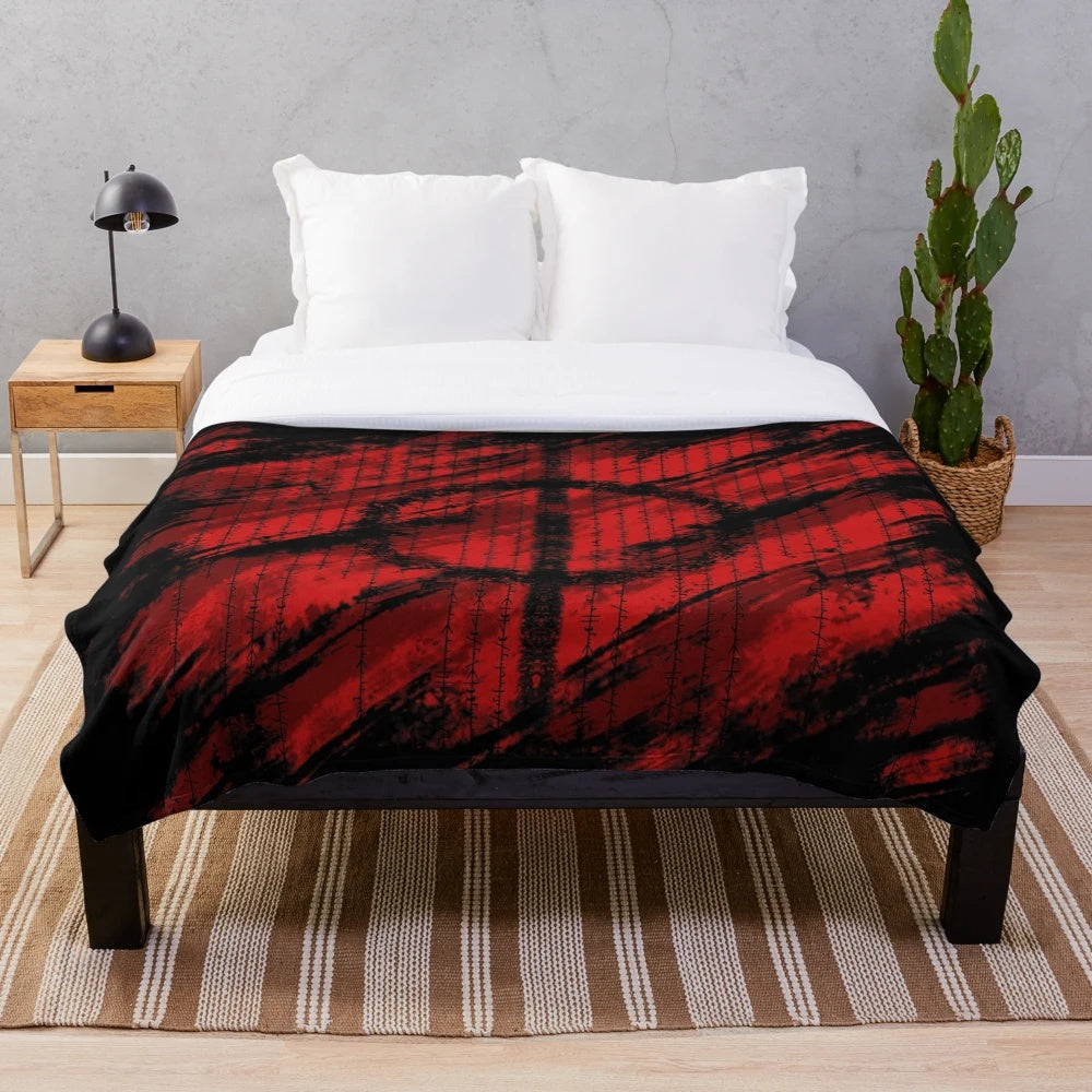 Phyrexian-inspired plush blanket featuring dark fantasy patterns and motifs