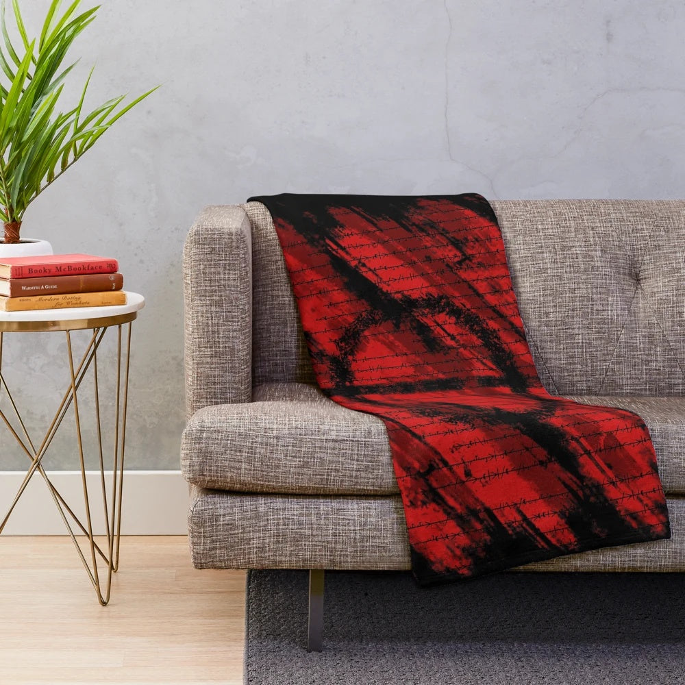 Phyrexian-inspired plush blanket featuring dark fantasy patterns and motifs