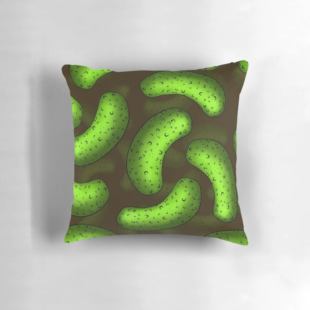 Vibrant pickle pattern decorative pillow for food-themed home decor
