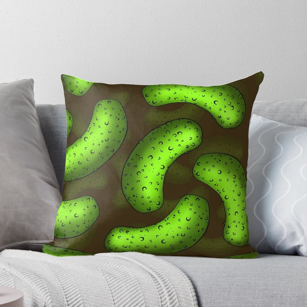 Vibrant pickle pattern decorative pillow for food-themed home decor