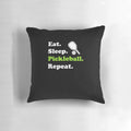 Pickleball retirement-themed pillow with "Eat Sleep Pickleball Repeat" design