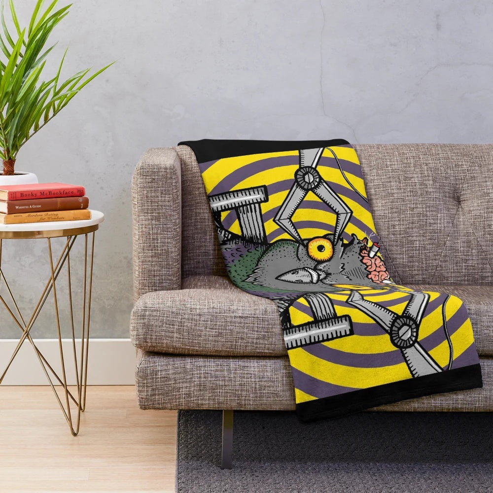 Pigeons Playing Ping Pong inspired plush blanket with psychedelic rock band logo