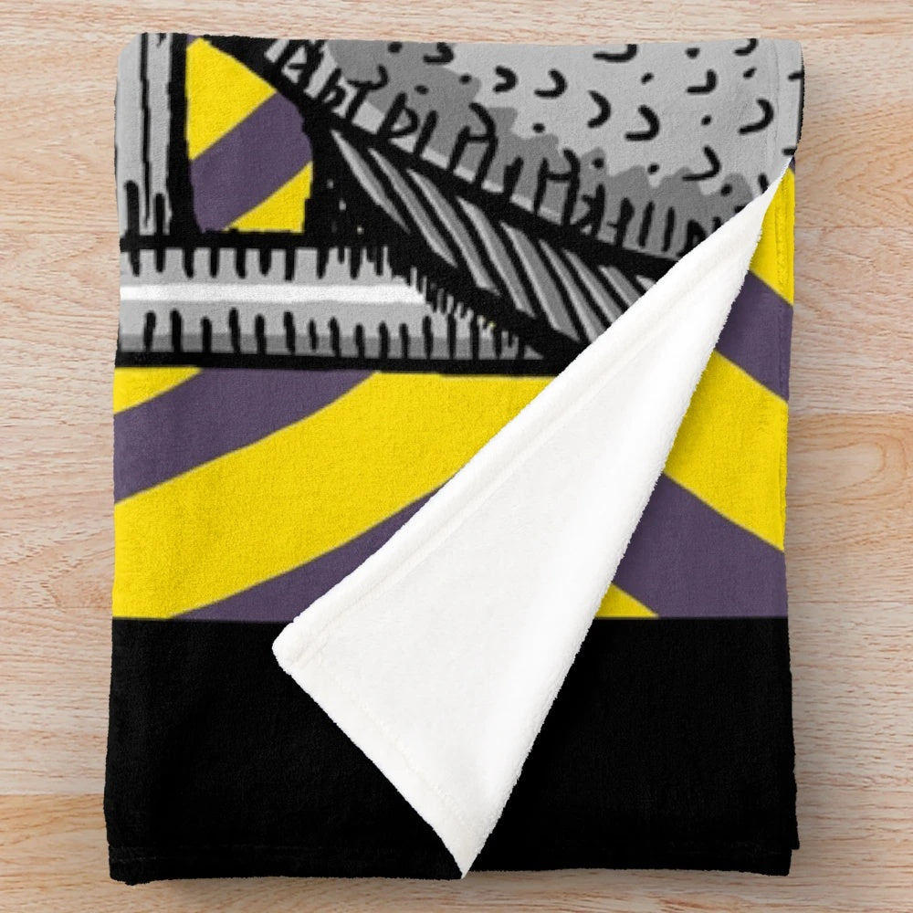 Pigeons Playing Ping Pong inspired plush blanket with psychedelic rock band logo