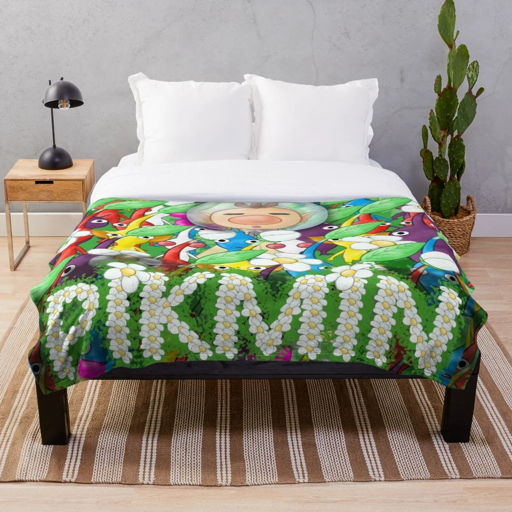 Pikmin-inspired plush blanket featuring Olimar character from the video game series