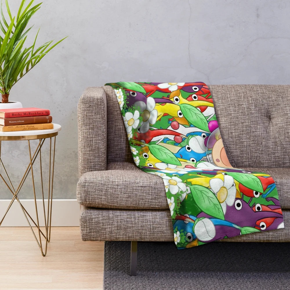 Pikmin-inspired plush blanket featuring Olimar character from the video game series
