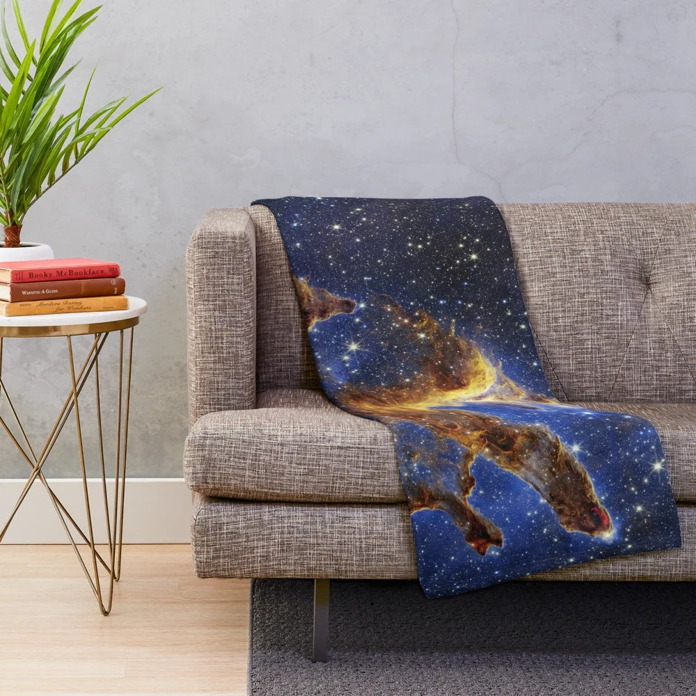 Pillars of Creation space art plush blanket featuring stunning imagery from the James Webb Space Telescope