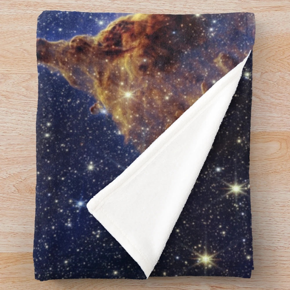 Pillars of Creation space art plush blanket featuring stunning imagery from the James Webb Space Telescope