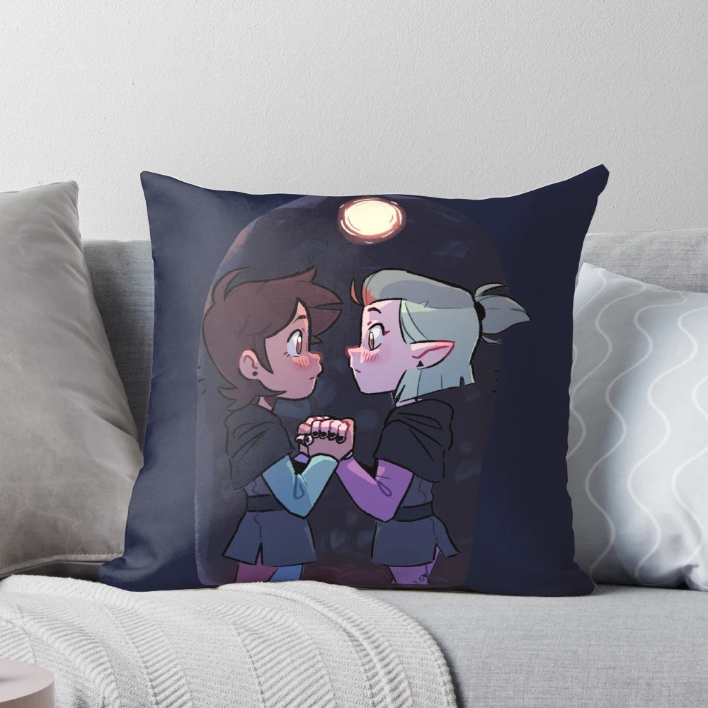 Pillow with an illustration of Luz Noceda and Amity from the popular animated series "The Owl House"
