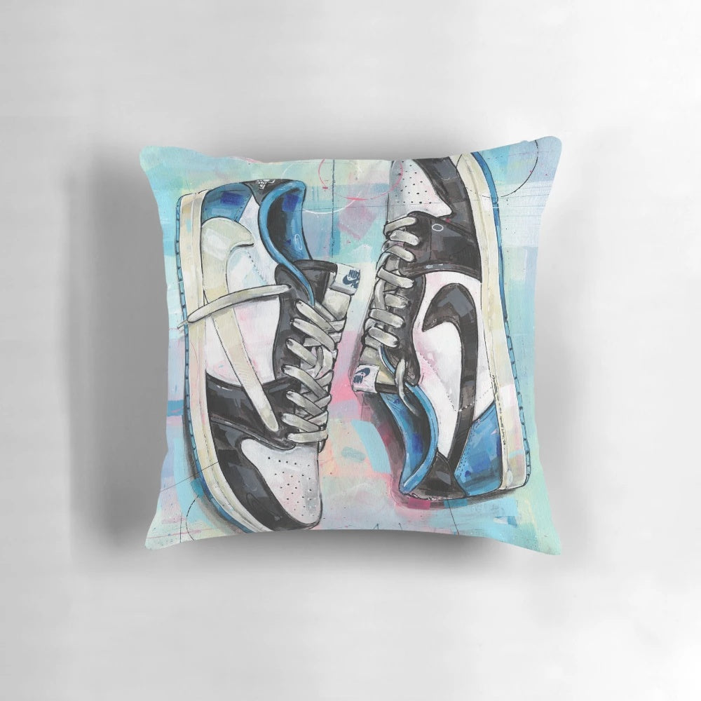 Plush pillow featuring the iconic Nike Air Jordan 1 Fragment Low sneaker design