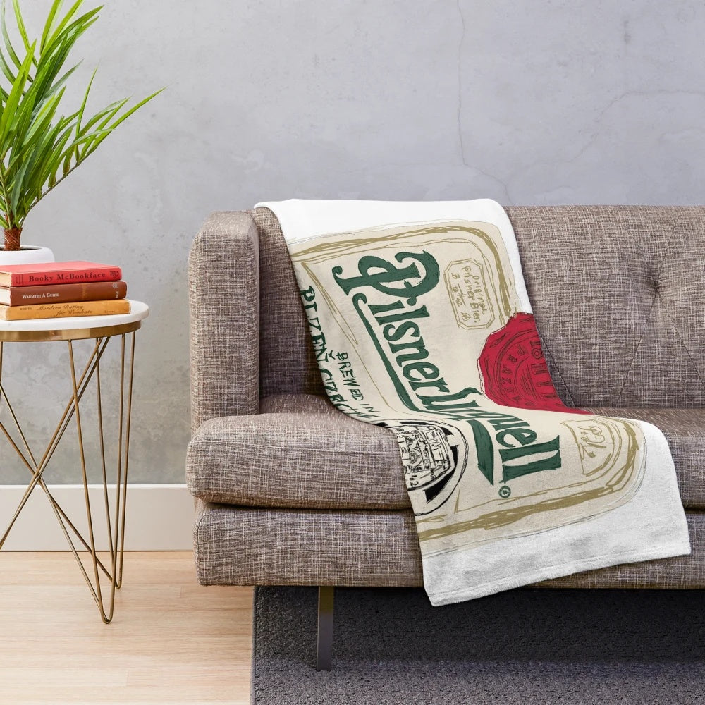 Pilsner Urquell-inspired plush blanket with pop art design