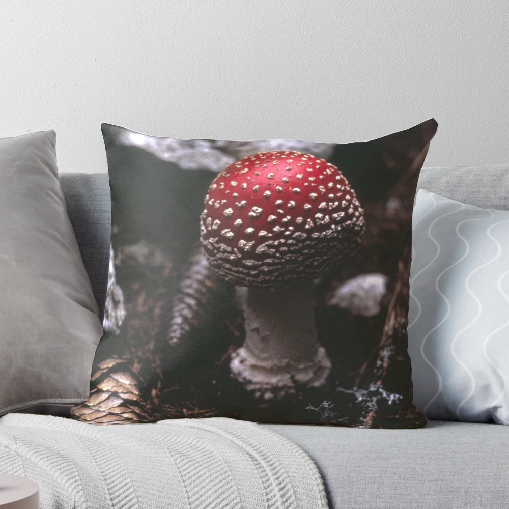 Pillow featuring a realistic mushroom design, perfect for a forest or nature-themed interior.