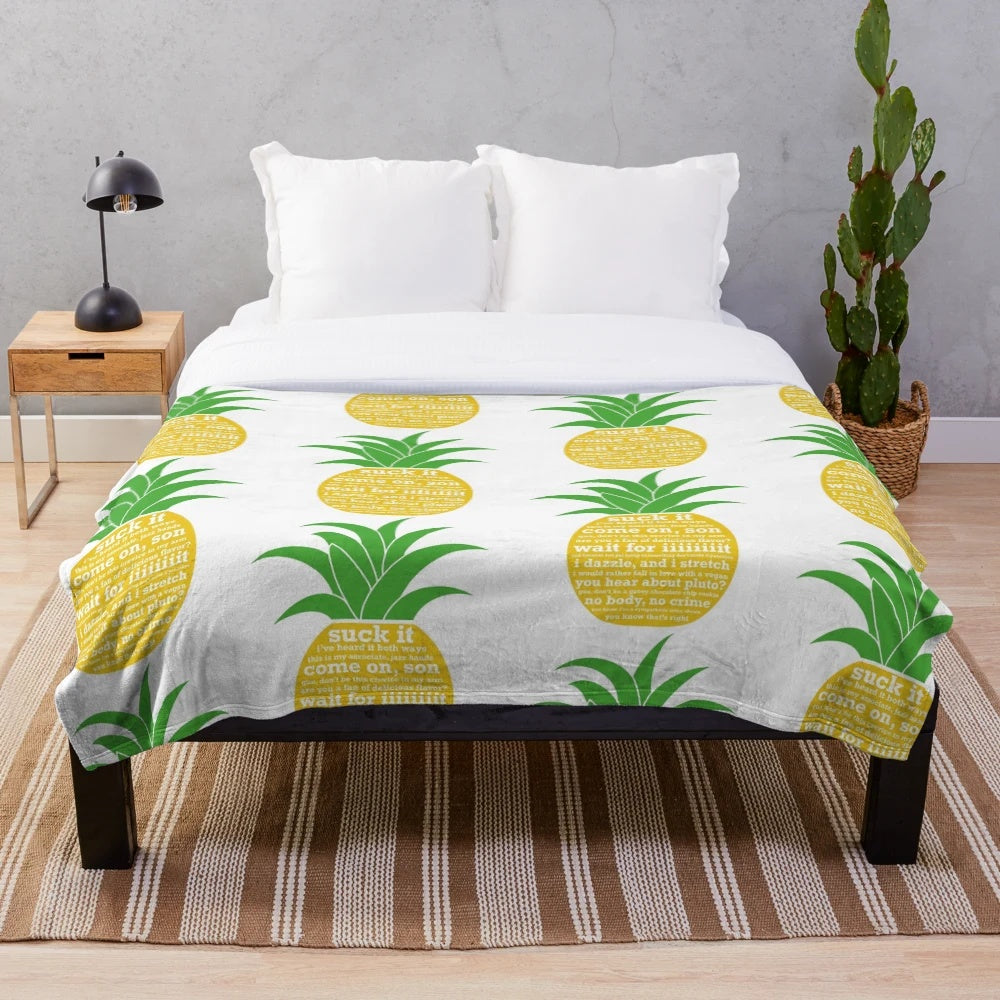 Pineapple plush blanket featuring quotes from the TV show Psych