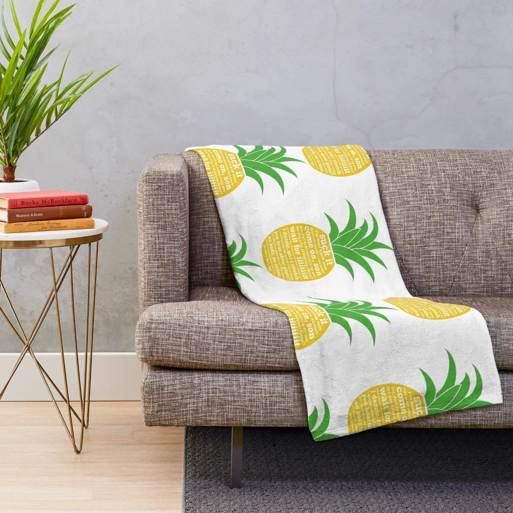 Pineapple plush blanket featuring quotes from the TV show Psych