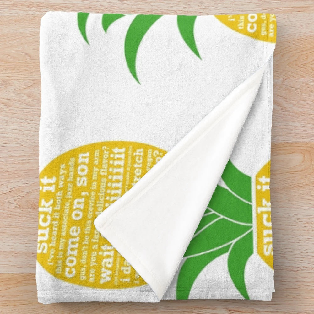 Pineapple plush blanket featuring quotes from the TV show Psych