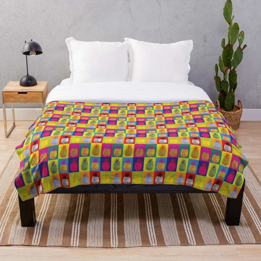 Pineapple pop art graphic illustration plush blanket