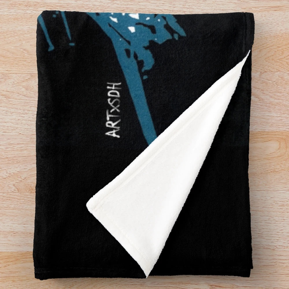 Pinhead inspired plush blanket with horror movie graphic