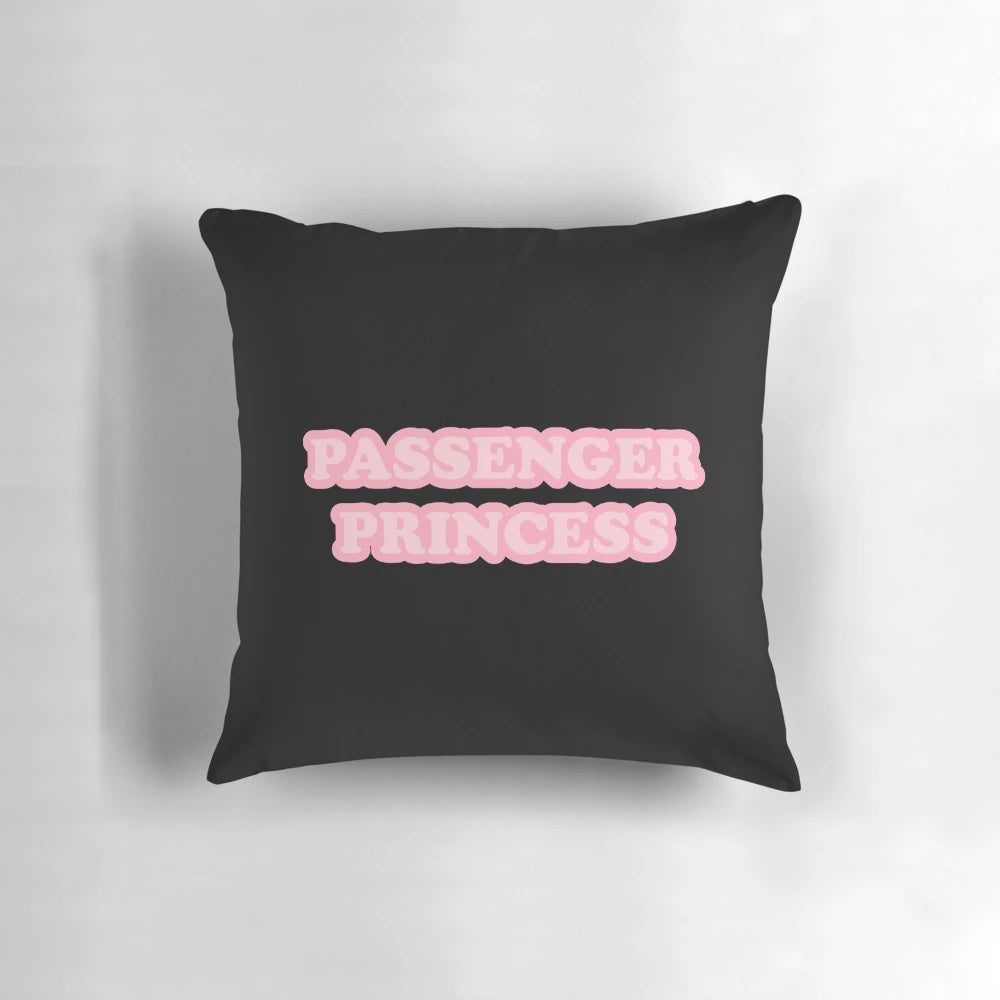 Pink pillow with a cute princess girl driving a car design