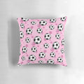 Pink Soccer Pillow featuring a vibrant pattern of soccer balls and goals