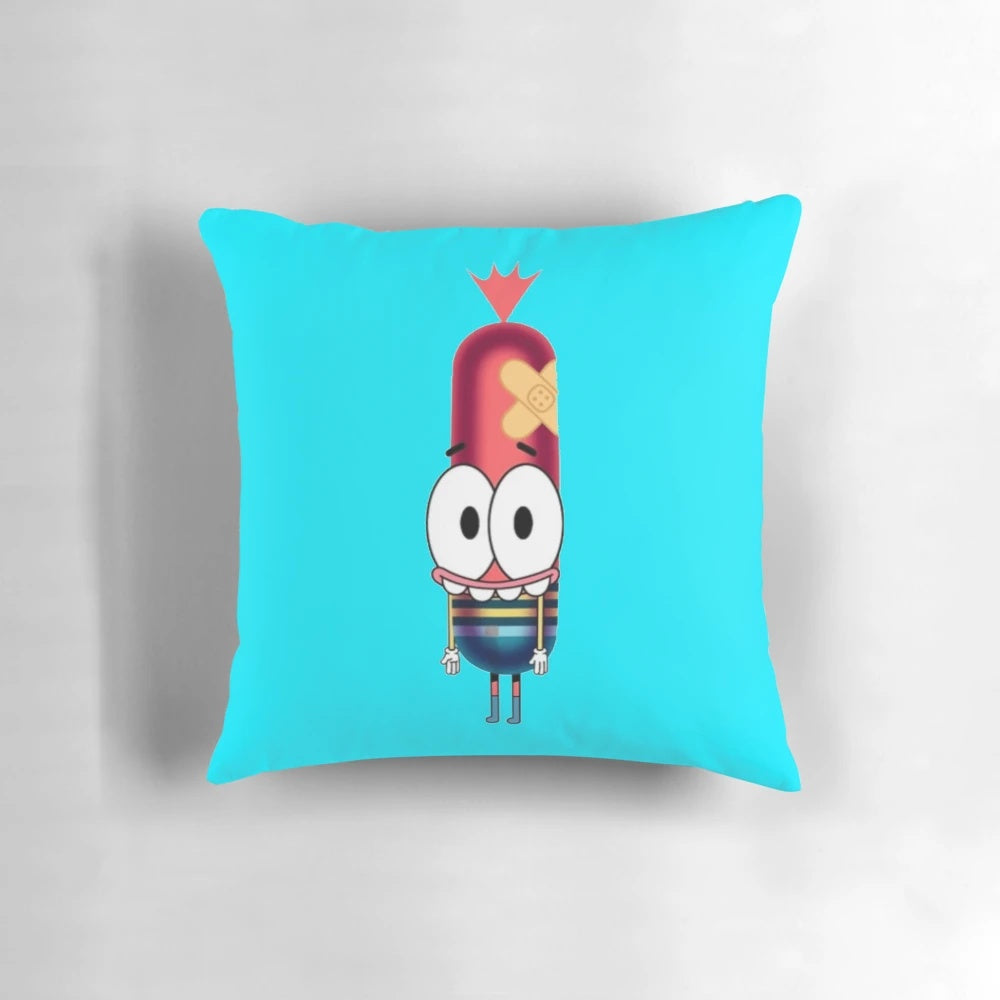 Pinky Malinky, a cute and funny cartoon character, printed on a soft and cozy plush pillow for home decor.