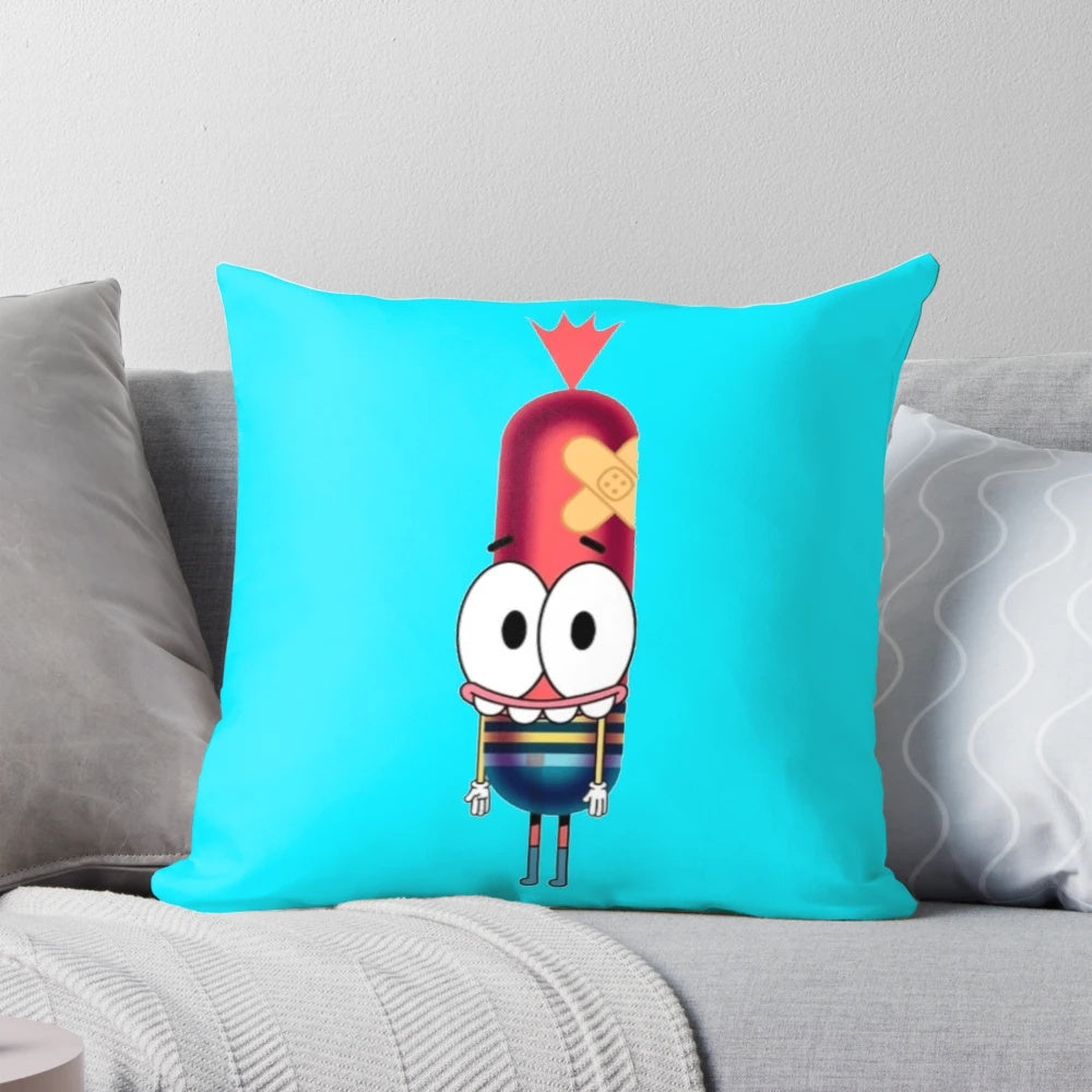 Pinky Malinky, a cute and funny cartoon character, printed on a soft and cozy plush pillow for home decor.