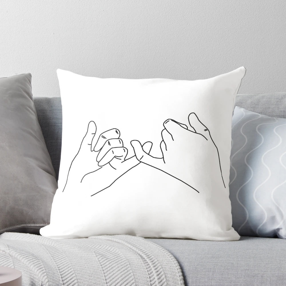 Pinky Promise Pillow with a simple, minimalist design of two hands forming a pinky promise.