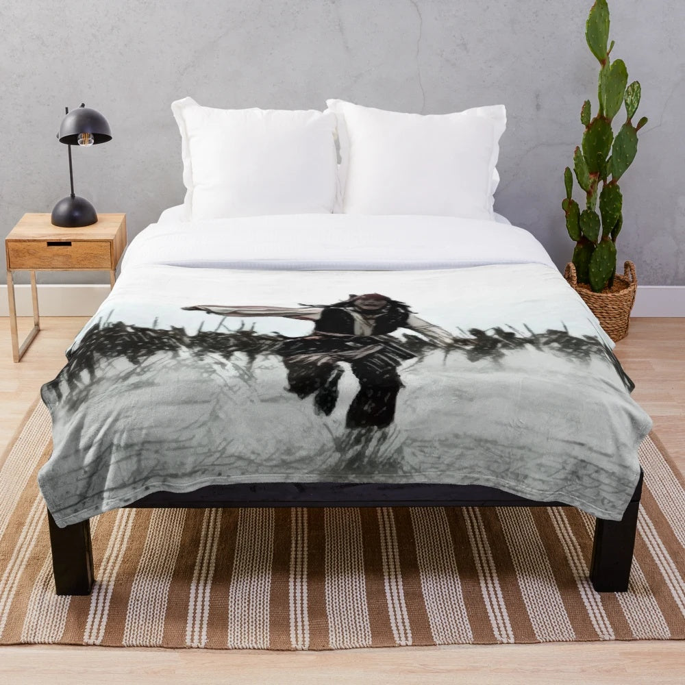 Plush throw blanket featuring Captain Jack Sparrow from Pirates of the Caribbean
