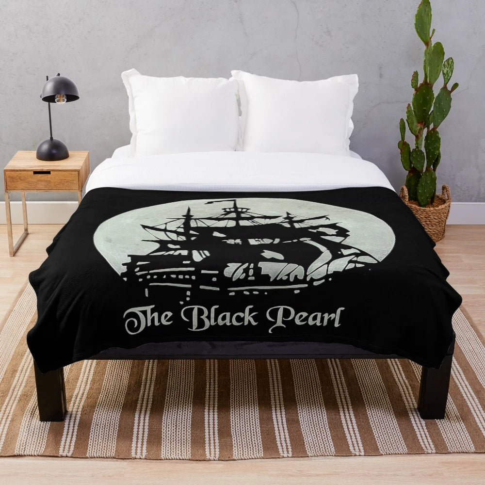 Pirate-Themed Plush Blanket with Captain Jack Sparrow and Caribbean Imagery