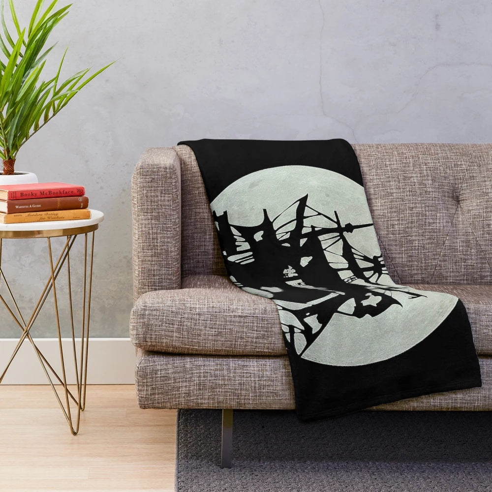Pirate-Themed Plush Blanket with Captain Jack Sparrow and Caribbean Imagery