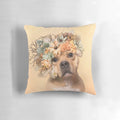 Bubba the pit bull pillow with a floral design, showcasing the beauty and personality of rescue dogs.