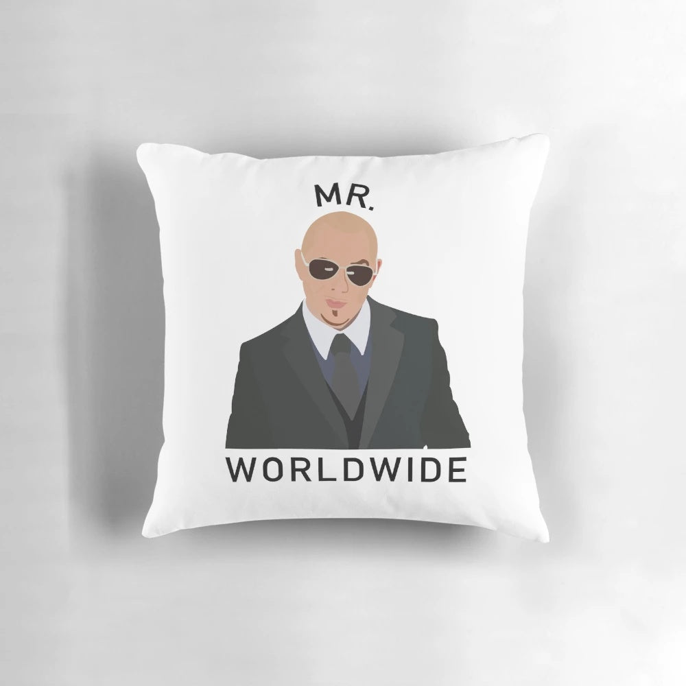Pitbull-Inspired Mr Worldwide Pillow with Iconic Pop Art Design