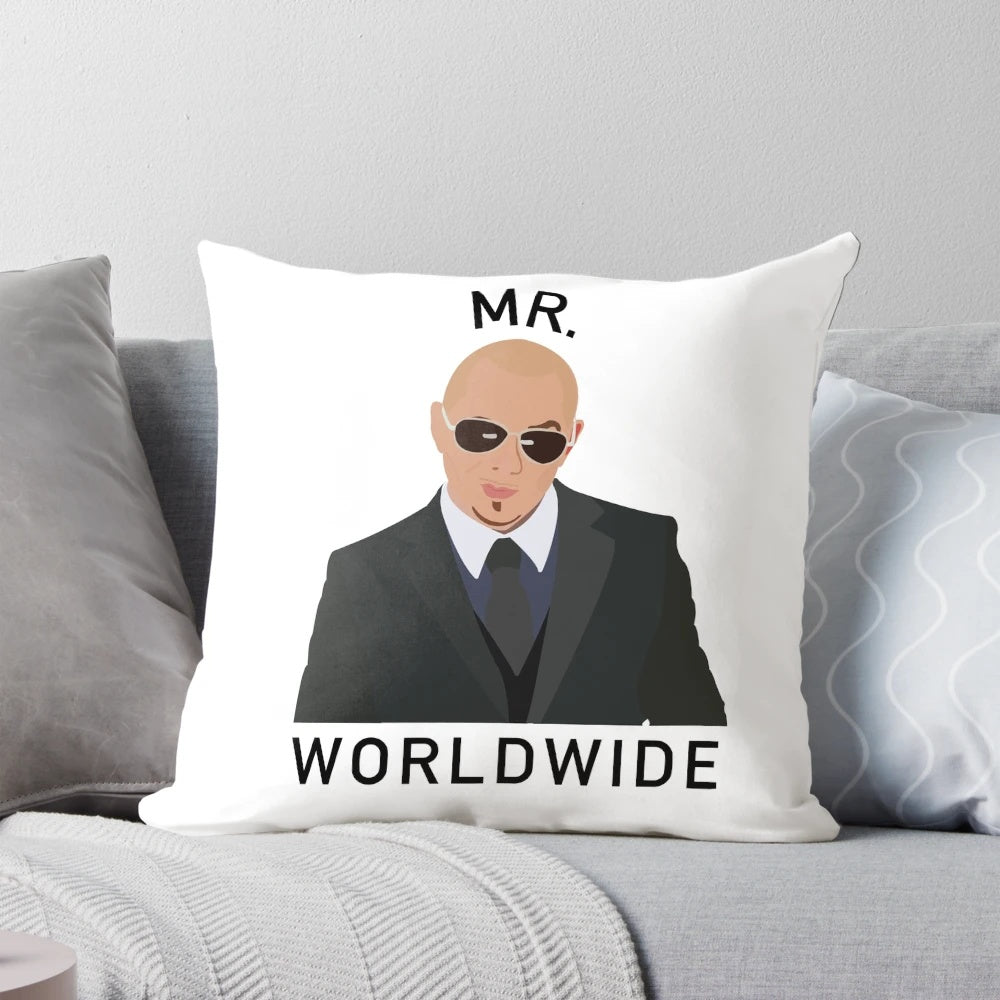 Pitbull-Inspired Mr Worldwide Pillow with Iconic Pop Art Design