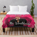 Pitbull inspired plush blanket featuring the rapper's signature "Mr Worldwide" logo
