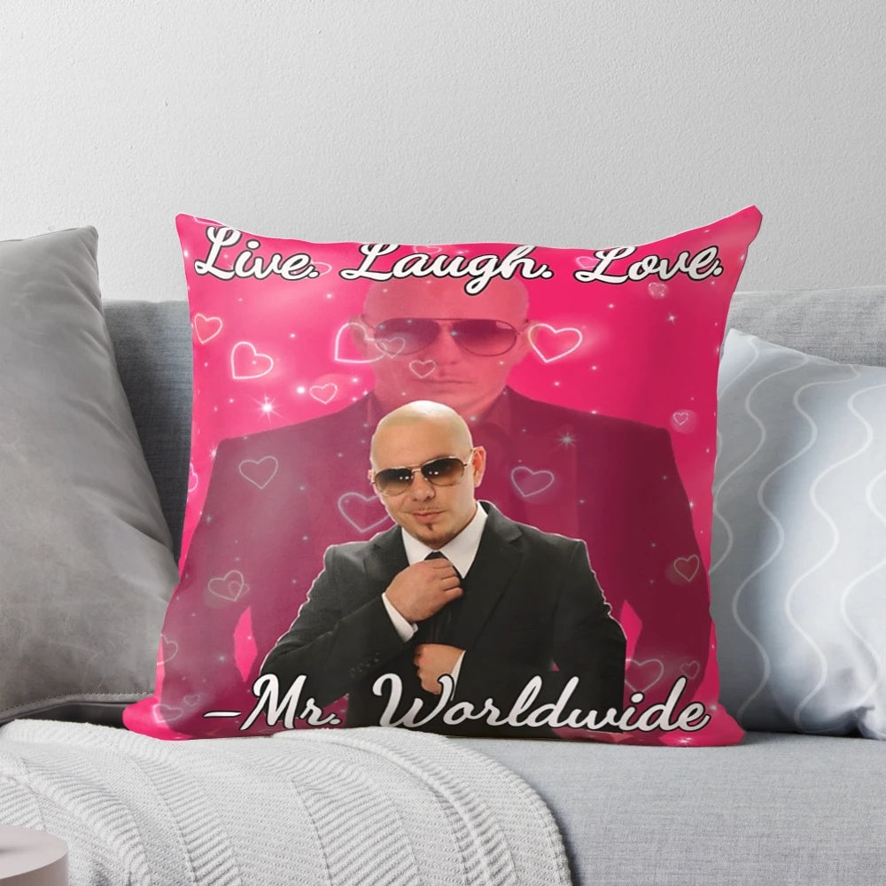 Vintage-style Pitbull Mr Worldwide themed Valentine's Day pillow