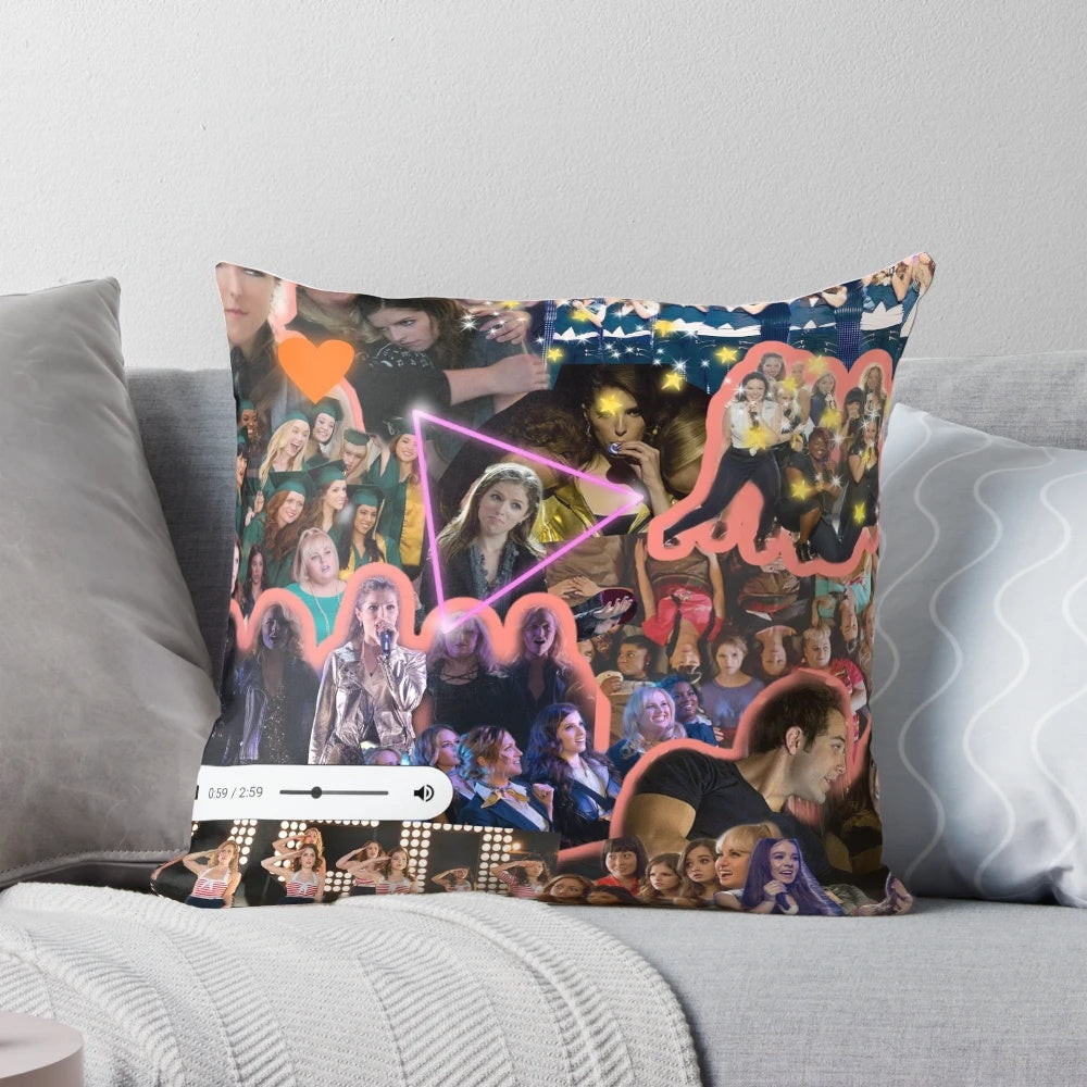 Pitch Perfect-themed collage design on a soft, comfortable pillow
