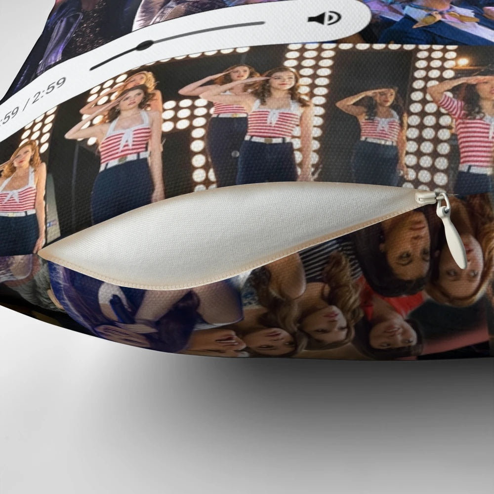 Pitch Perfect-themed collage design on a soft, comfortable pillow