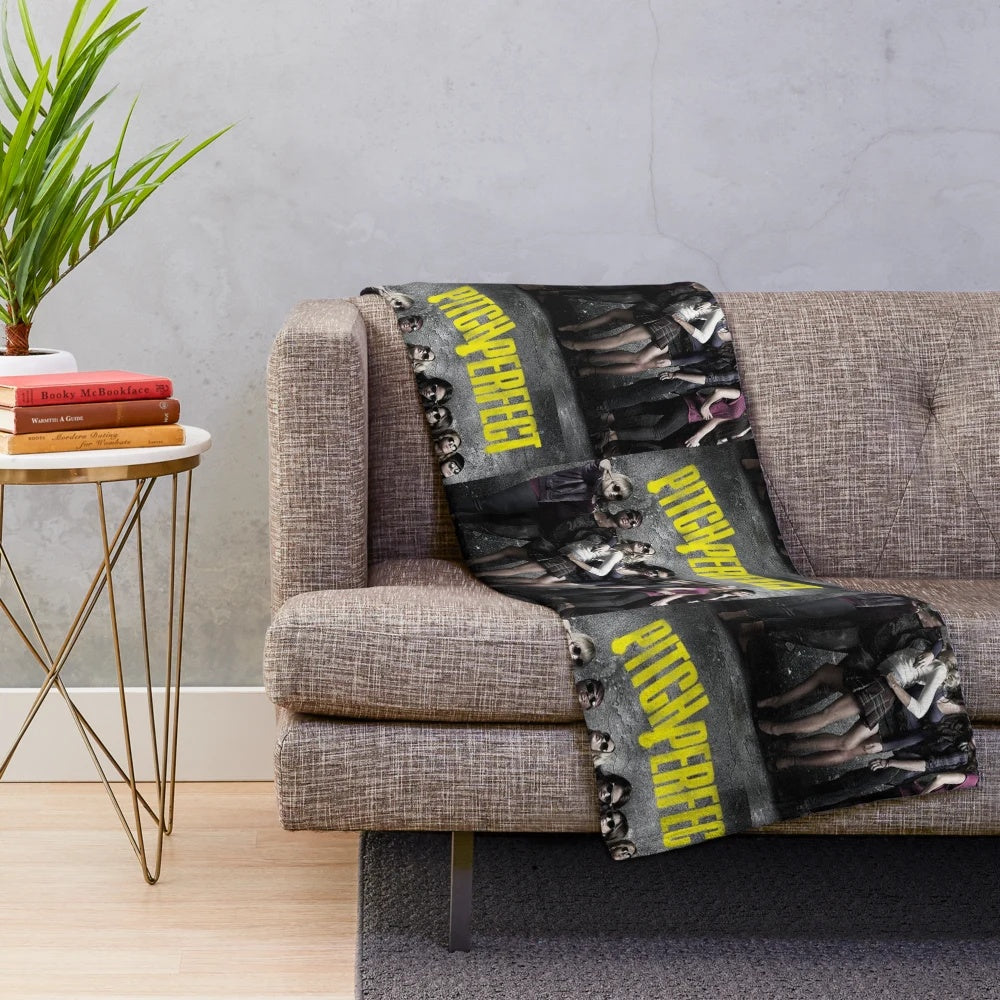 Pitch Perfect inspired plush blanket with movie characters and logo