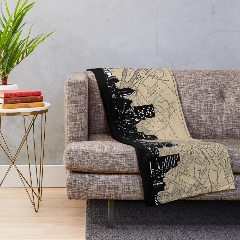Pittsburgh skyline plush blanket with minimal city illustration