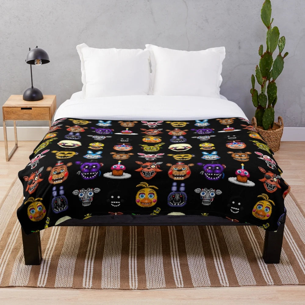 Pixel art inspired Five Nights at Freddy's characters plush blanket