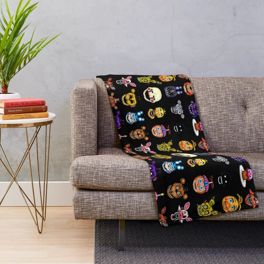 Pixel art inspired Five Nights at Freddy's characters plush blanket