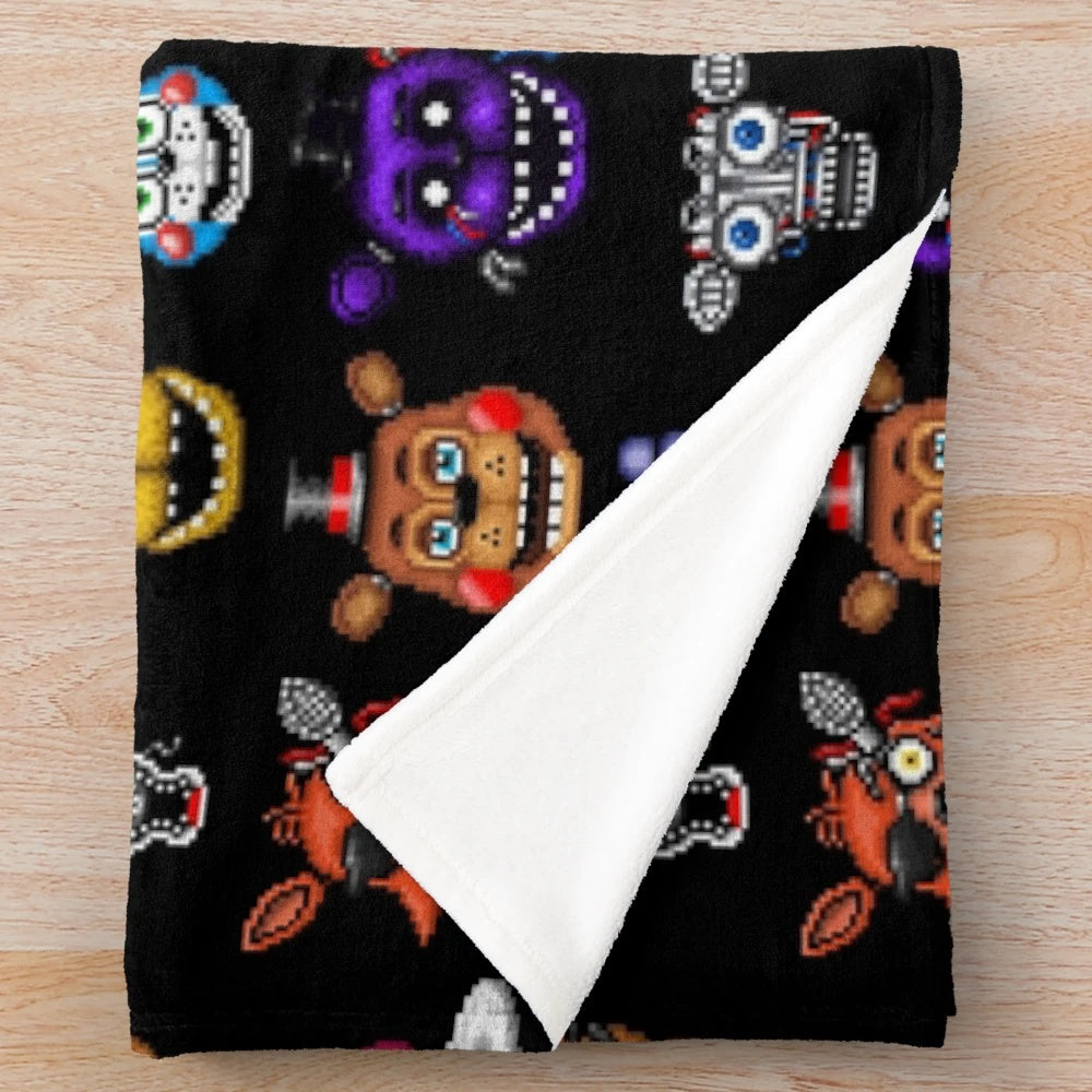 Pixel art inspired Five Nights at Freddy's characters plush blanket