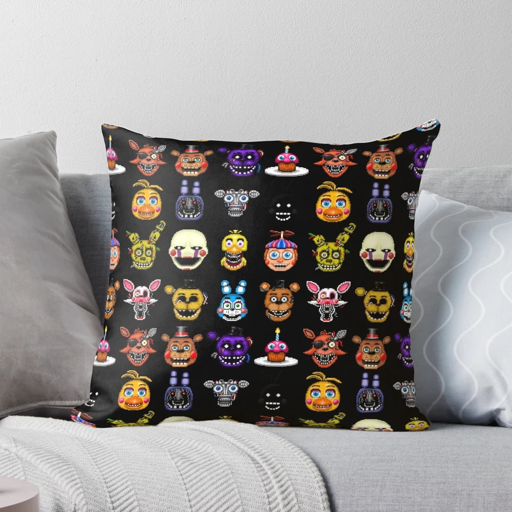 Pillow featuring pixel art designs of Five Nights at Freddy's characters