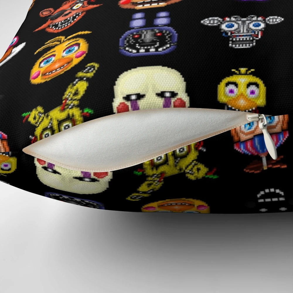 Pillow featuring pixel art designs of Five Nights at Freddy's characters