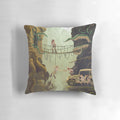 Decorative pixel art pillow featuring 'The Stolen Idol' scene by artist Octavi Navarro