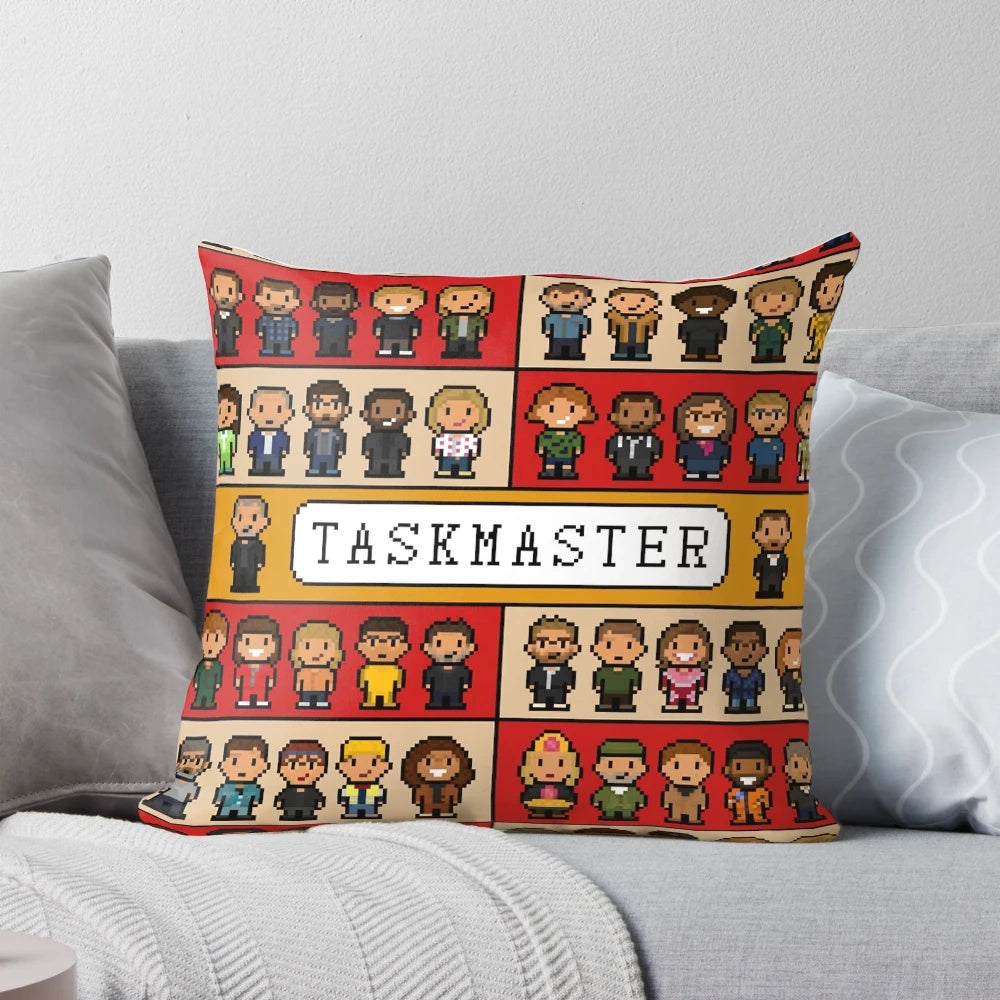 Pixel art Taskmaster display essential pillow with a square graphic design