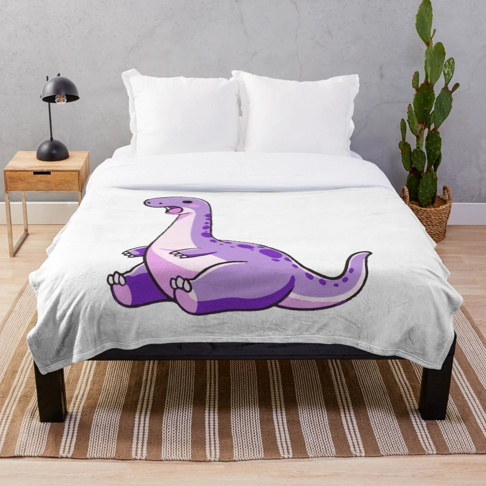 Pixel design plush blanket with cute purple dinosaur