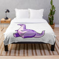Pixel design plush blanket with cute purple dinosaur