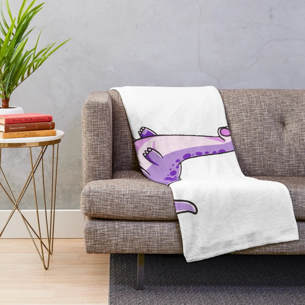 Pixel design plush blanket with cute purple dinosaur