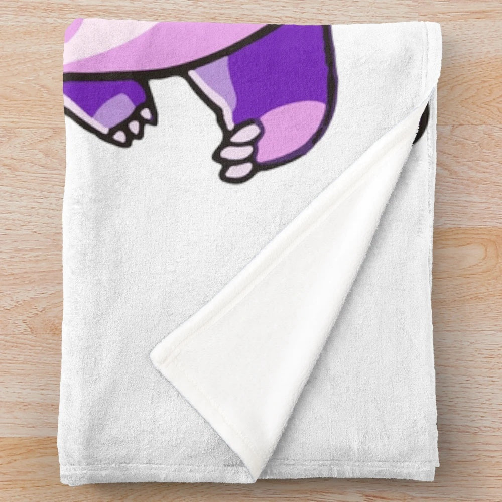 Pixel design plush blanket with cute purple dinosaur